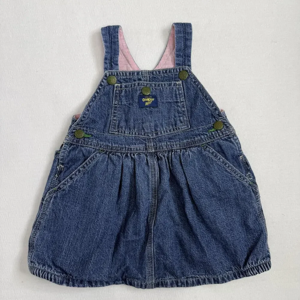 OshKosh B'gosh Overall Dress Girls 12M Vestbak Blue Denim Jumper Pockets Casual